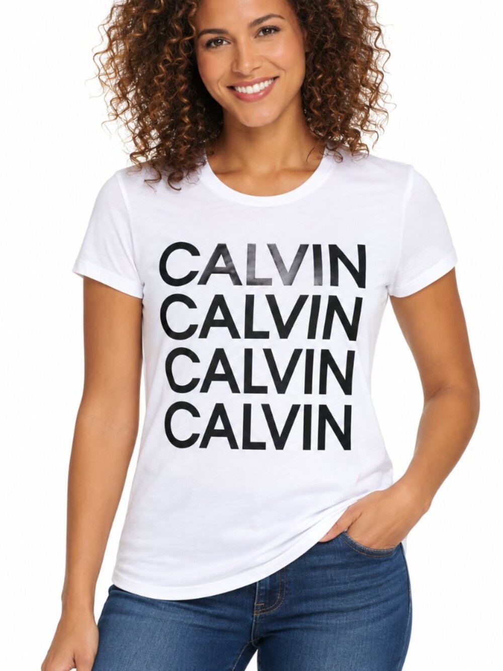 Calvin Klein Jeans Women Logo Graphic Tee White Black XS NWT